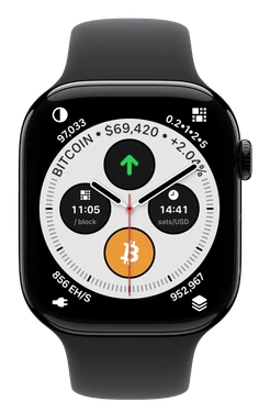 White Infograph Apple Watch with Satoshi Widgets complications at 10:09:30