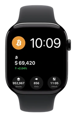 Modular Apple Watch with Satoshi Widgets complications at 10:09:30