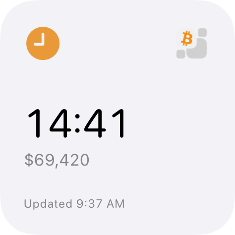 Moscow Time Home Screen widget with Bitcoin price